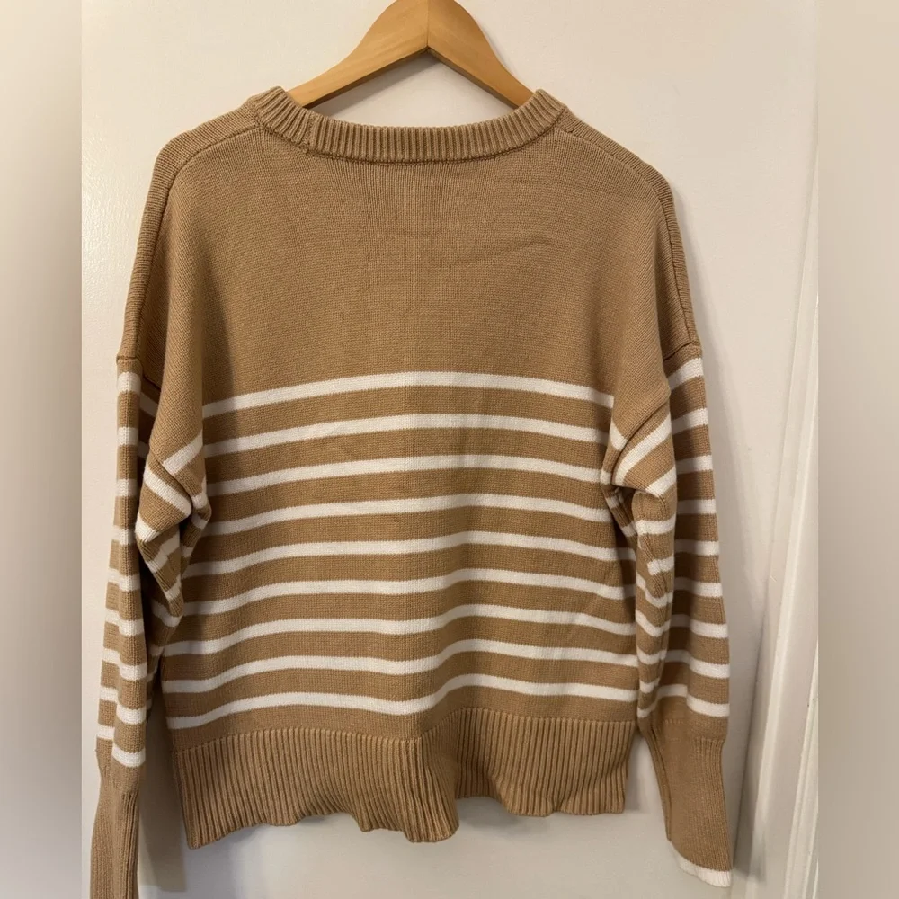 Philosophy camel and white striped crewneck sweater. - Picture 2 of 7
